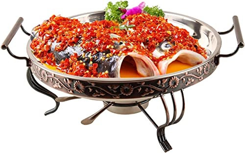 UKLULUAMZ Plato de acero inoxidable para cocinar a base de alcohol, antiadherente, para barbacoa, fondue, para catering, bufé, servidor, bandeja de calentamiento (32 cm)