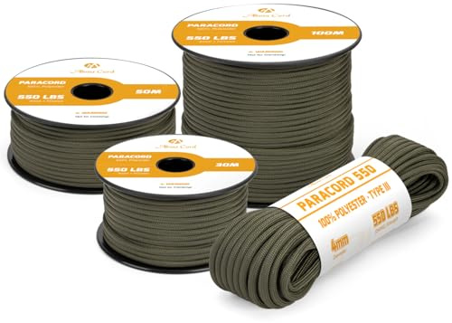 Abma Cord 550 Paracord 4mm 15m Rope 7 Strands Type III Parachute Cord | Max 250kg (550lbs), Polyester, Crafting, DIY, Camping, Survival, Outdoor