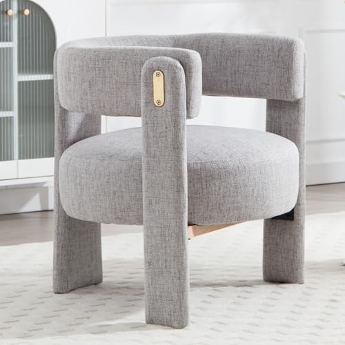 chairus Fauteuil Salon Confortable Chaise Rembourrée en Lin Fauteuil Scandinave Chaise Coiffeuse avec Pied en Bois, Gris