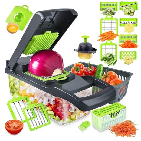 Mr. Goodsy® Cortador de verdura, Cortadora de verduras acero inoxidable, Mandolina de cocina profesional con 7 cuchillas, Multifuncional cortador verduras, Picador de verduras para