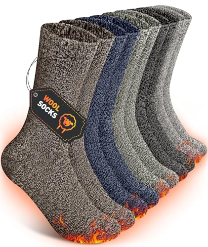 SIHOHAN Mens Wool Socks 5 Pairs Winter Thermal Socks Cozy Warm Thick Boot Sock for Ski Walking Hiking Multicolor 3 Plus, UK 12-15