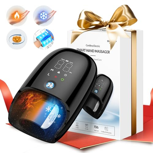 Hand Massager with Kneading Rollers,6 Modes and 2 Heating Options for Hot and Cold Therapy Hand and Wrist Massager for Arthritis Carpal Tunnel Relief,Cordless Hand Massager with Heat and Compression