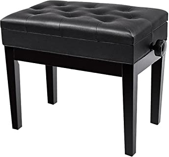 Pianopall i konstläder, hydraulisk lyftbänk, automatiskt justerbar, keyboard, förvaringsenhet under sitsen, design 55 x 34, 47-57 cm, svart, en storlek,Zwart-One Size
