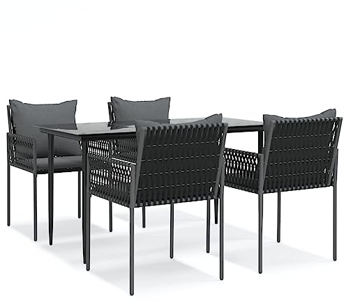 Frdhee Gruppi da pranzo per esterni, divano da giardino, mobili da terrazza, 5 pezzi, set da pranzo da giardino con cuscino, in rattan e acciaio, per zona benessere