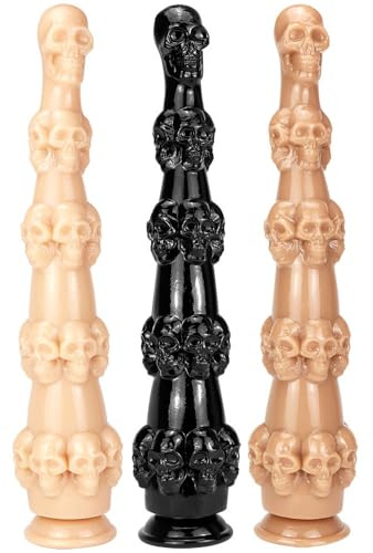 WEJFHBCOV Godemiché anal extra long de 37 cm en forme de crâne avec ventouse et perles souples, disponible en 3 couleurs, jouet sexuel SM for femmes et couples(Black)