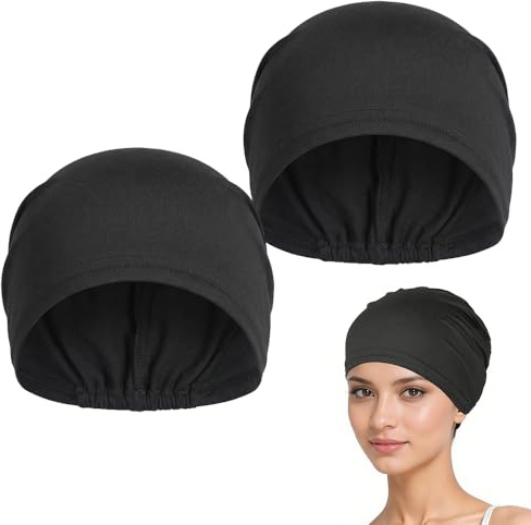 2Pcs Black Hijab Undercap Bonnet Soft Stretchy Cotton Caps for Women | Soft stretch hijab undercap with lightweight design, helping keep hair covered and providing a comfortable base under scarves