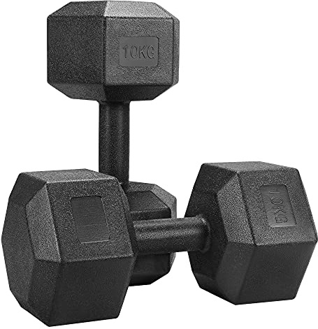 Yaheetech Lot de 2 Haltères Hexagone 2x5kg /7,5kg ou 10kg Dumbbell Musculation Fitness pour Homme et Femme en Fer et PVC Noir 10kg
