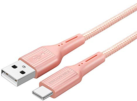 SHULIANCABLE Cable USB C, Cargador Tipo C Nylon Carga Rápida y Sincronización de Datos Cable USB C para Samsung Galaxy,Xiaomi,Huawei (1M, Pink)