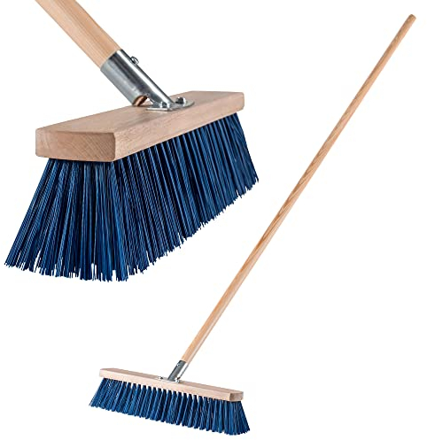 KADAX Straßenbesen mit langem Stiel aus Holz und Nylon, Kehrbesen mit Metallstielhalterung, breiter Industriebesen, komfortabler Saalbesen, Sand, Verschiedene Großen (40cm)