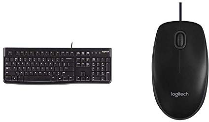 Logitech K120 Wired Business Keyboard - Black & B100 Wired USB Mouse, 3-Buttons, Optical Tracking, Ambidextrous PC/Mac/Laptop - Black