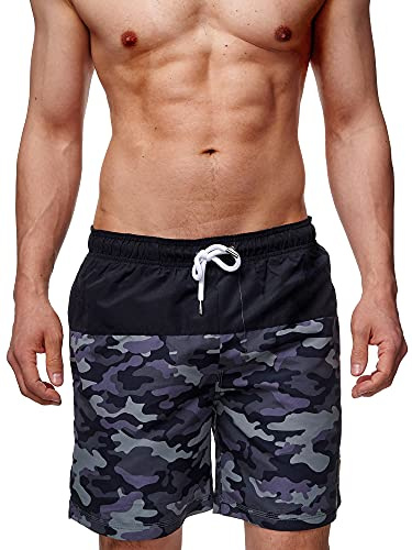 Indicode Herren Pruitt Badehose mit 3 Taschen und Tunnelzug | Badeshorts für Männer Dired Camouflage, XXL