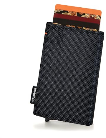 GUGGIARI® Porta Carte Credito Uomo - Portacarte RFID in Alluminio con Porta Monete e Tasca di Cortesia con Chiusura Magnetica - Portafoglio Uomo Slim - Black Carbon