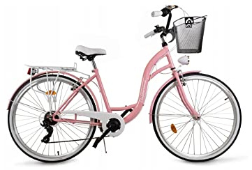 Bicicleta BDW de 26 pulgadas, para mujer, para ciudad, trekking, 7 velocidades, cesta KOSTELNOS (rosa)