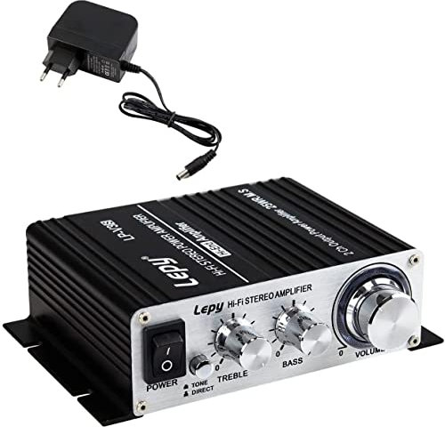 Fasizi LP-V3S Amplificateur de puissance stéréo Hi-Fi 2 Ch 25WR.M.S Haut-parleur avec entrée audio 3,5 mm Prise MP3 3,5 mm avec alimentation 3 A pour ordinateur MP3 etc. – Noir