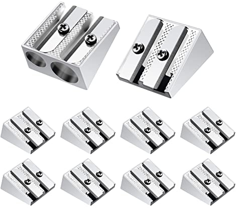 Cobee Doppelloch Bleistiftspitzer, 10 Stück Aluminiumlegierung Mini Metallkeilspitzer für Bleistifte, Handheld für Schulen, Büros, Art
