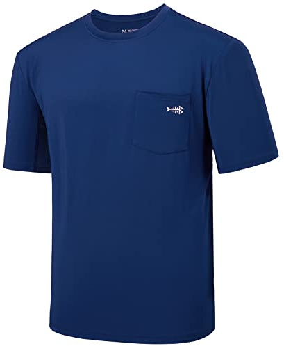 Bassdash Hombres UPF 50+ Rendimiento de Manga Corta Bolsillo Camiseta UV Protección Solar Pesca Senderismo Kayak Deportes Camisas