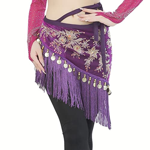 Baisdan Paljett franskjol magdans mynt bälte höft halsduk wrap festival broderi kjolar, Lila, one size/M