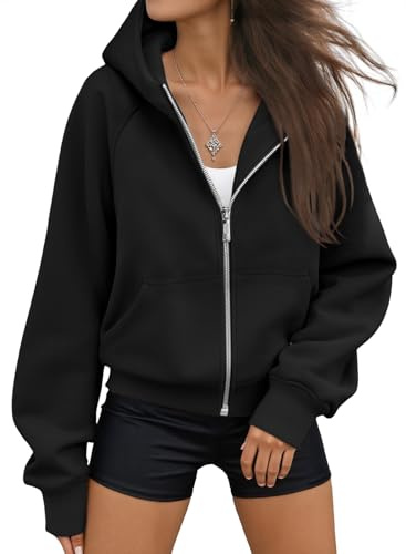 AUTOMET, Felpa con Cappuccio da Donna con Zip, Giacca in Pile Oversize, Abiti alla Moda per l'autunno e l'inverno, Nero, Small