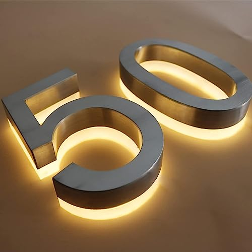 Von Hinten Beleuchtete LED-Hausnummern, Schwebende 3D-LED-Hausnummern, Beleuchtete Hausnummern Für Den Außenbereich, Modern. Warmweißes Licht