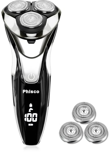 Phisco Elektrischer Herrenrasierer | 3D Gleitender Klingenkopf | Präzisionstrimmer für saubere Linien | Nass- und Trockenrasur | IPX7 Wasserdicht