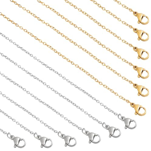 nbeads 20 stycken halsbandskedjor i rostfritt stål, 2 färger, bulk, halsband, kedja, smyckestillverkning, kedja, kabelkedja, halskedjor, set med karbinhakar för tillverkning av pärlkedjor, 45 cm