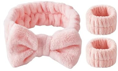 OHAOLYLE Ensemble de bandeau spa et de lavage du visage - Bandeau élastique doux pour soins de la peau - Bandeau de lavage pour femmes et filles - Pour le maquillage, le bain et la douche (rose)