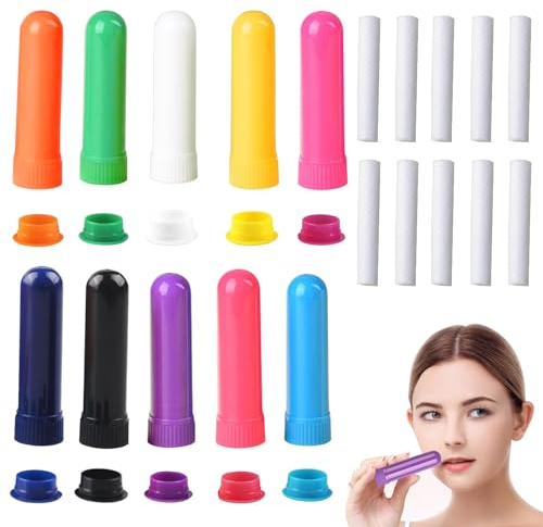 10 Stück Riechstifte für ätherische öle,Ätherisches Öl Röhren,Aromatherapie Nasal,Gute Hygroskopizität Naseninhalator Stift Riechstäbchen,Inhalierstift mit Docht Nachfüllbarer Inhalator Stick