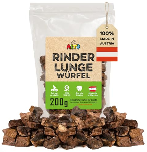 ALTO - Premium Trainingsleckerli für Hunde - getrocknete Rinderlunge Würfel klein 200g - Natürliches Hundeleckerli getreidefrei - für Hundetraining, Leckerlitasche für Hunde, Welpen Leckerlies