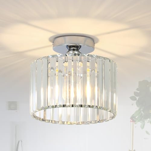 Stepeak Deckenlampe Wohnzimmer, Modern Kristall Deckenleuchte, Kristall Deckenleuchte Wohnzimmer, Chrom Deckenlampe Schlafzimmer mit Glas Lampenschirm, Glas Kronleuchter für Esszimmer Küche Flur
