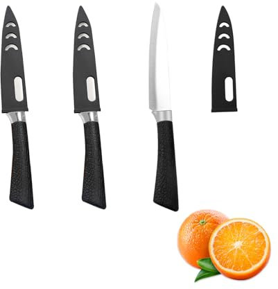Fruit Knife, 3 Pack Small Kitchen Knife Sets with Protective Cover, Sharp and Durable Vegetable Knife Set Black, Stainless Steel Fruit Knives Small Suitable for Most Vegetables, Fruits and Meat