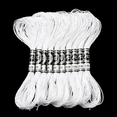 CABODYALS 10 madeja de 12 hebras de Hilo de Bordar de Poliéster Blanco de 80 m Hilo de Punto de Cruz con Purpurina Metálica Hilo de Bordar con Brillo Dorado Y Plateado para Coser A Mano Tarjetas de Cu
