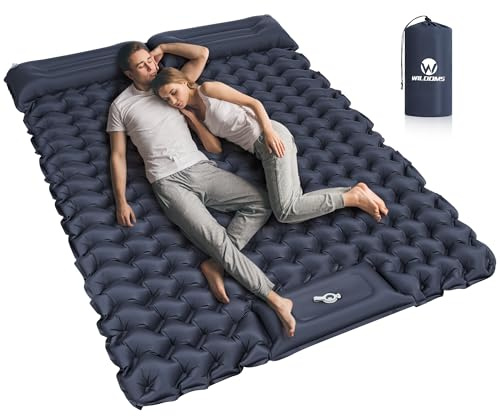 WILDOMS Double Sleeping Pad for Camping – 4” Thick Inflatable Camping Mattress 2 Person, Built-in Foot Pump & Pillow, Ultralight Self-Inflating Camping Mat for Tent, Hiking, Backpacking, Traveling