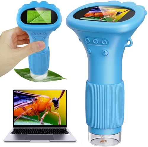 Microscope for Kids, 2.0'' IPS Screen Portable Handheld Mini Kids Microscope with 8 Adjustable LED Lights - 2026 Easter Gift for Boys Age 3-12 - Blue