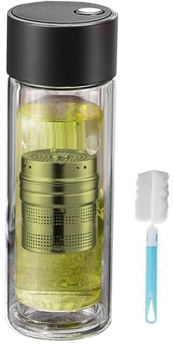 Bouteille à thé en verre avec infuseur à thé – Tasse à eau double couche avec filtre 400 ml – Tasse à eau double couche avec couvercle magnétique résistant aux hautes températures