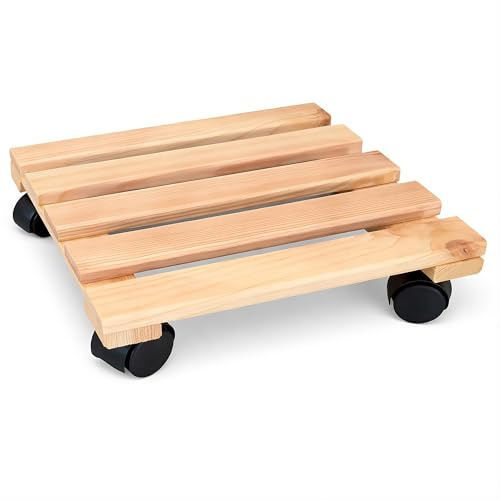 HRB 2er Set Pflanzenroller 30x30 cm Holz – Stabiler Rolluntersetzer bis 50 kg – Blumentopf Untersetzer mit Rollen – leicht beweglich & bodenschonend