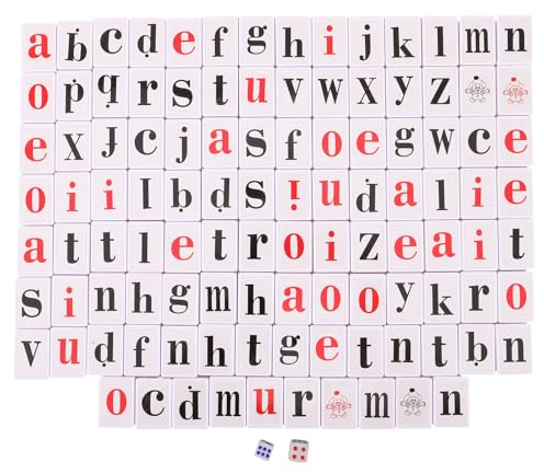 LOPUNER 1 Juego de fichas de Mahjong con Letras: Juego de Mesa de Palabras en inglés - Bloque de Letras con Dados y Pegatinas para el Aprendizaje de Idiomas de los niños, Juguetes interactivos