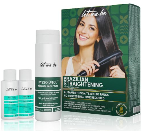 Let Me Be - Kit Alisado Brasileño Profesional en Casa, Acción Rápida 20 Minutos, Keratina para Alisar el Cabello Sin Formol, Alisado Orgánico y Vegano, Pelo Liso y Brillante Hasta 12 Semanas