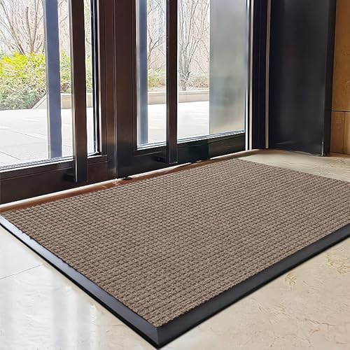 Kommersiell klassad tung entrématta - lågprofil inomhus/utomhus dörrmatta golvskrapa för hem skolor kaféer och företag - 70 x 120 cm kaki färg väderbeständig halkfri