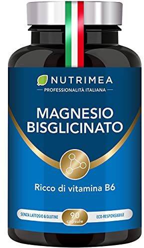 Magnesio Bisglicinato | Forma Chelata | Con Vitamina B6 | Contro Stress e Affaticamento | Dolori Muscolari | Elevata Biodisponibilità | 90 Capsule Vegetali