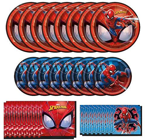 Ensemble de vaisselle Spiderman sous licence officielle Unique | Serviettes et assiettes | Idéal pour les anniversaires et les fêtes de super-héros