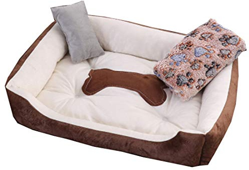 Levoberg Panier Chien Chat avec Tapis et Oreiller Lit pour Petit Chien Chat Coussin de Chien 50 * 40 * 15cm Os café