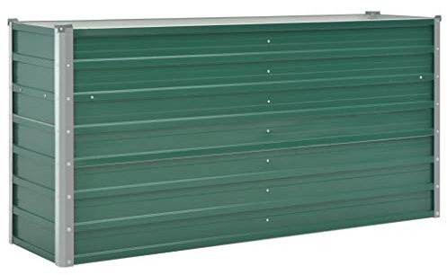 Festnight Upphöjd säng blomkruka blomkruka blomlåda planteringslåda metall planteringsbädd tidigt bädd trädgård blomhöjdbädd för terrass och trädgård 160 x 40 x 77 cm grönt galvaniserat stål