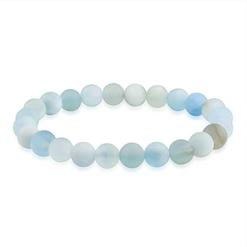 Bling Jewelry Natural Multi Color Semi Precious Gemstone Round Bead 8 MM Strand Stackable Stretch Armband för dam Män Tonåring Unisex, One Size, Ädelsten, Akvamarin
