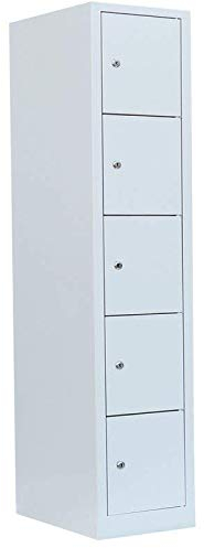 Lüllmann 5 Fächer Schließfachschrank komplett montiert mit XXL 40cm Fachbreite Wertfachschrank Fächerschrank Spind Umkleideschrank Lichtgrau 523910