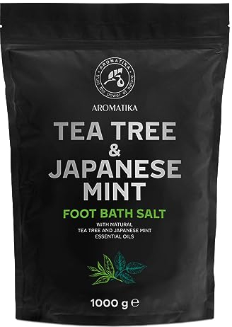 Fußbadesalz mit Ätherischem Teebaumöl & Minzöl 1000 g - Fußbad mit Naturreinem Meersalz - Pediküre Badesalz - Fußpflege für Füße und Nägel - Schönheit