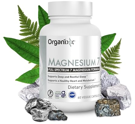 Organixx Magnesium Glycinate Supplement for Support Sleep, Muscle & Heart Health, 7 Type Magnesium Complex with Vitamin B6, Manganese Citrate, Gluten Free, Vegan, Non GMO, High Absorption, 60 Capsules