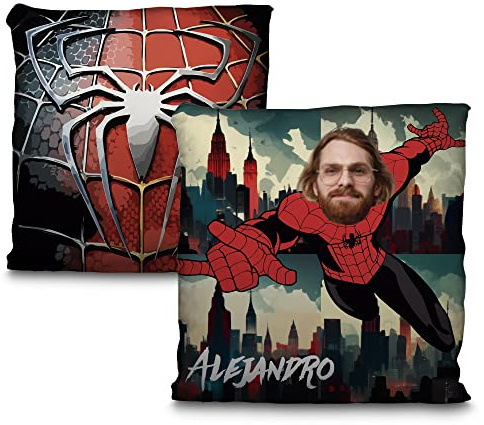 LolaPix Cuscino Spider. Cuscino personalizzato con foto e nome. Regali originali. Principesse. Supereroi. 100% stampato su entrambi i lati. Riempimento incluso. SPIDER