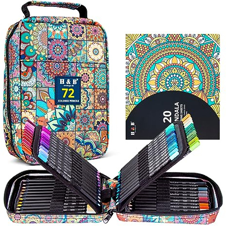 H & B Schwarze Ausgabe Buntstifte mit Malbuch für Erwachsene,72-teilig Buntstifte Set,Malstifte für Erwachsene