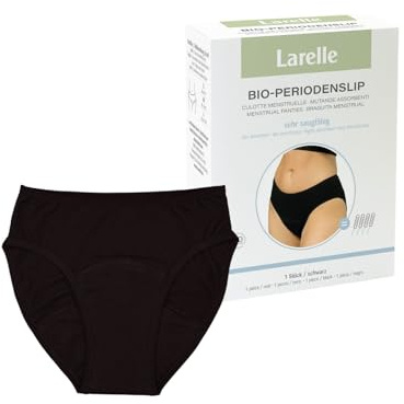 LARELLE Waschbarer Periodenslip/Periodenhöschen aus GOTS-ecocert Bio-Baumwolle, schwarz, wiederverwendbar, nachhaltig, hochabsorbierend (bis zu 4 Tampons), Größe L