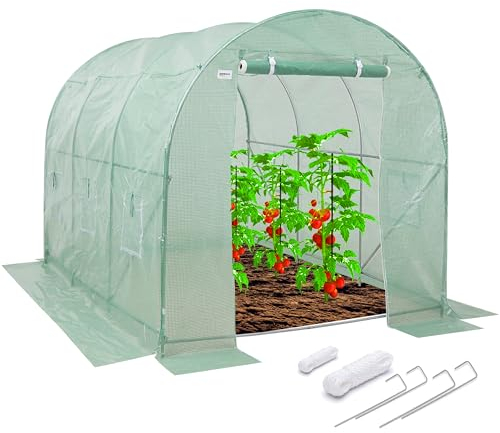 Kanwod Gartengewächshäuser mit Stahlfundament 3x2x2 m, 6m² Foliengewächshaus mit Tür und 6 Fenstern, Tomaten Gewächshaus Winterfest, UV4 Folientunnel 140g/m² aus Stahlrohr